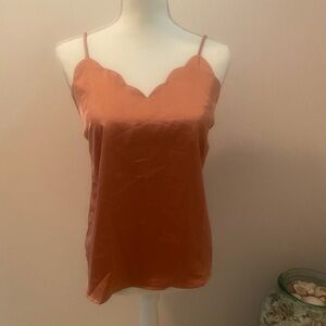Monteau Los Angeles size Large spaghetti strap blouse scalloped trim stretchy